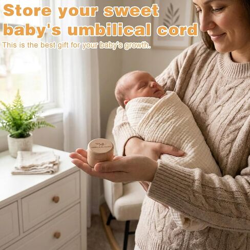Baby Umbilical Cord Memorial Box with Transparent Box Round Newborn Wood Keepsake Case Minimalist Wooden Tooth Boxes Fetal Hair Memorial Storage Container Gift for Baby Shower Christening in Kuwait