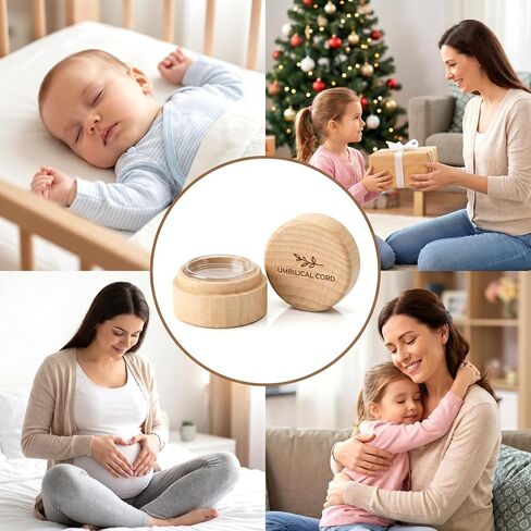 Baby Umbilical Cord Memorial Box with Transparent Box Round Newborn Wood Keepsake Case Minimalist Wooden Tooth Boxes Fetal Hair Memorial Storage Container Gift for Baby Shower Christening in Kuwait