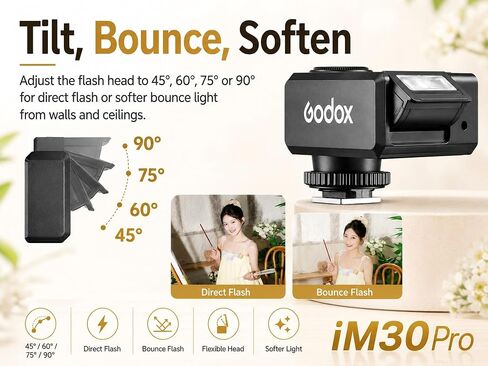 Godox Flash Godox iM30 Pro iM30Pro Mini Camera Flash, GN15 550 Full-Power Flashes/1.5s Recycle Time/Auto & 1/128 Manual Mode/Type-C Rechargeable/HD Color Screen in Kuwait