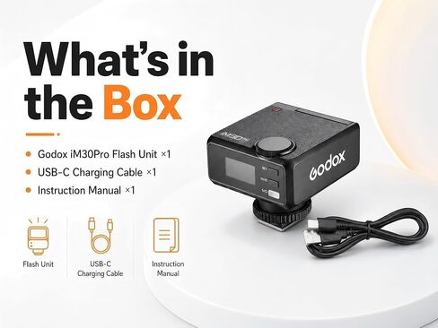 Godox Flash Godox iM30 Pro iM30Pro Mini Camera Flash, GN15 550 Full-Power Flashes/1.5s Recycle Time/Auto & 1/128 Manual Mode/Type-C Rechargeable/HD Color Screen in Kuwait