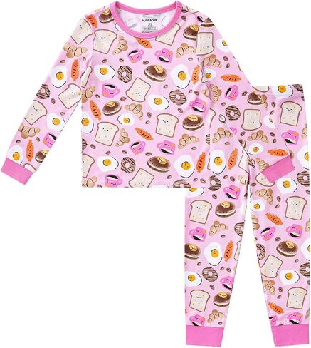 pureborn Baby Viscose from Bamboo Pajama Set Toddler Girls Sleepwear 12M-8Y | Silky smooth, gentle on skin, snug fit, breathable, lightweight, colorful prints, buttery soft, OEKO-TEX, 2pcs in Kuwait