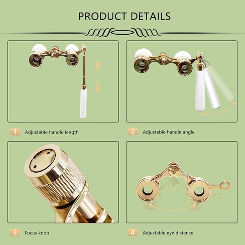 BLACKICE Opera Glasses, 3X25 Theater Binoculars, Mini Compact Opera Glasses with Adjustable Handle, Portable Binoculars for Women Adults Kids, Ideal for Concert Theater Opera (White with Handle) in Kuwait