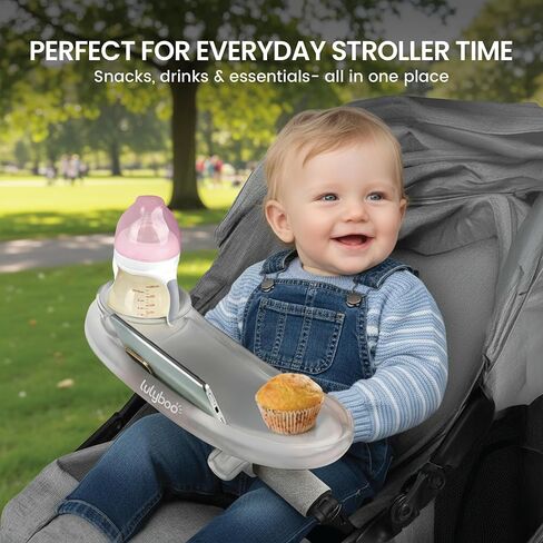 Lulyboo 3-in-1 Travel Snack Tray for Strollers | Durable ABS Material, Clamp Fit Most Bumper Bars, Multi-Function Organizer with Cup Holder & Phone/Tablet Slot, Lightweight Baby Stroller Accessory in Kuwait