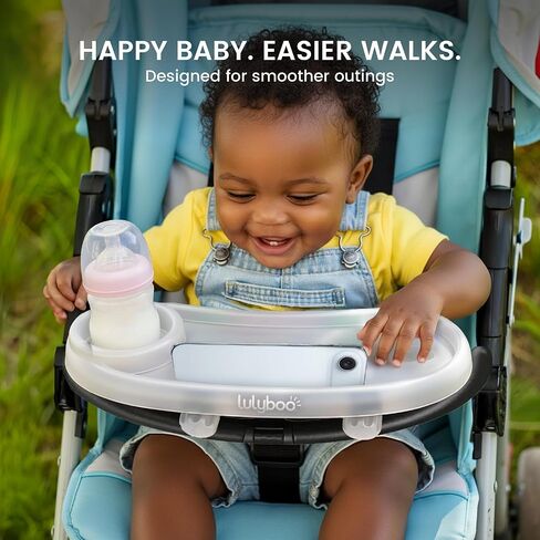 Lulyboo 3-in-1 Travel Snack Tray for Strollers | Durable ABS Material, Clamp Fit Most Bumper Bars, Multi-Function Organizer with Cup Holder & Phone/Tablet Slot, Lightweight Baby Stroller Accessory in Kuwait