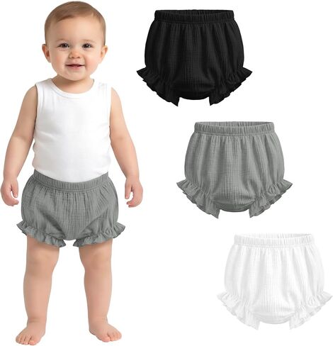 3 Pack 100% Cotton Toddler Bloomers Newborn Diaper Covers Baby Girls Boys Ruffled Shorts Summer Cute Underwear in Kuwait
