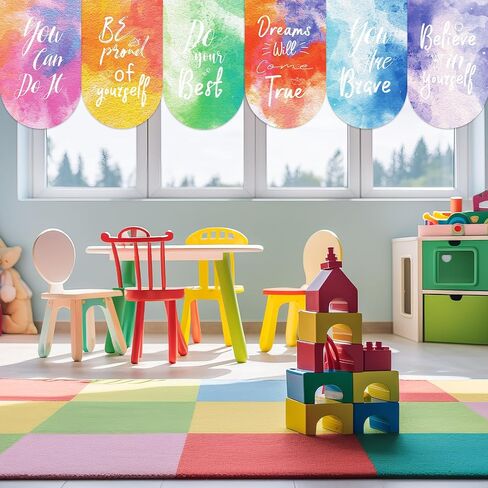 6 Pcs Watercolor Curtains Back to School Window Drapes Positive Inspirational Classroom Valances for Kid First Day of School Classroom Kindergarten Playroom Daycare Bedroom Window Decor 36" X 24" in Kuwait