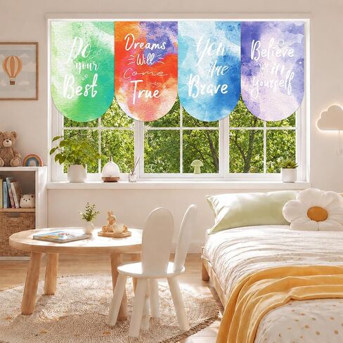6 Pcs Watercolor Curtains Back to School Window Drapes Positive Inspirational Classroom Valances for Kid First Day of School Classroom Kindergarten Playroom Daycare Bedroom Window Decor 36" X 24" in Kuwait