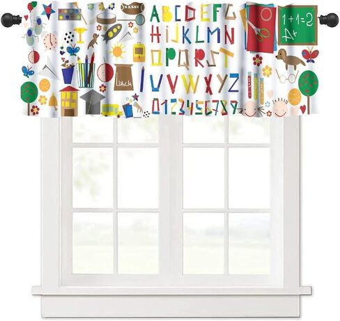 Alphabet Valances Curtain for Kids,Colorful Fun Cartoon Education Numbers Alphabet Learning Print Window Treatment Valance Rod Pocket Short Curtain for Baby Child Toddler 54x18inch in Kuwait