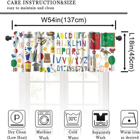 Alphabet Valances Curtain for Kids,Colorful Fun Cartoon Education Numbers Alphabet Learning Print Window Treatment Valance Rod Pocket Short Curtain for Baby Child Toddler 54x18inch in Kuwait