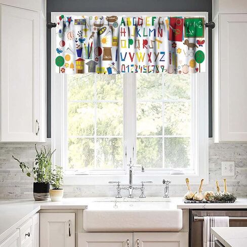 Alphabet Valances Curtain for Kids,Colorful Fun Cartoon Education Numbers Alphabet Learning Print Window Treatment Valance Rod Pocket Short Curtain for Baby Child Toddler 54x18inch in Kuwait