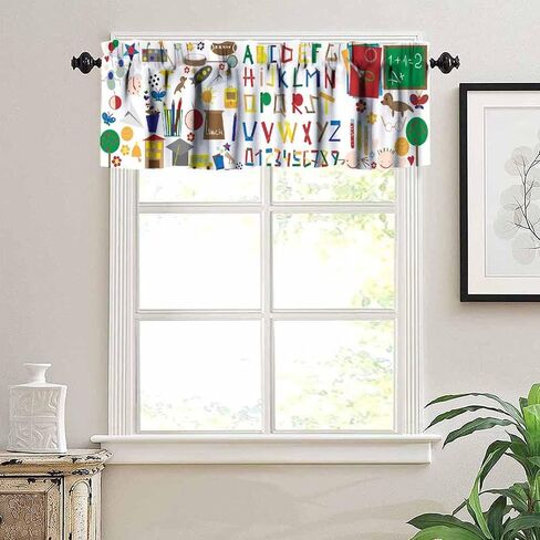 Alphabet Valances Curtain for Kids,Colorful Fun Cartoon Education Numbers Alphabet Learning Print Window Treatment Valance Rod Pocket Short Curtain for Baby Child Toddler 54x18inch in Kuwait
