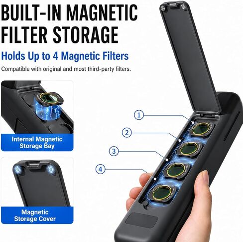 Protective Case for DJI Osmo Pocket 4 & 3 with Filter Slots | Hard shell travel case with 4 magnetic filter slots for secure storage and protection of DJI Osmo Pocket 4 & 3. in Kuwait