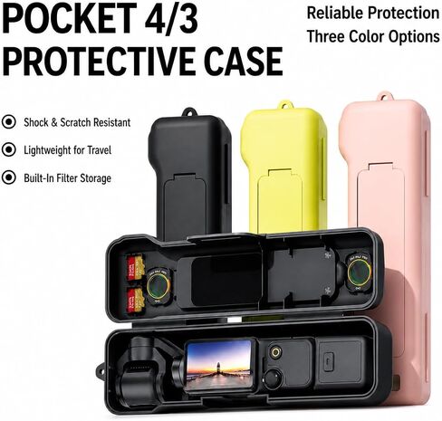 Protective Case for DJI Osmo Pocket 4 & 3 with Filter Slots | Hard shell travel case with 4 magnetic filter slots for secure storage and protection of DJI Osmo Pocket 4 & 3. in Saudi Arabia