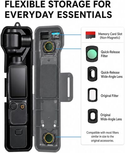 Protective Case for DJI Osmo Pocket 4 & 3 with Filter Slots | Hard shell travel case with 4 magnetic filter slots for secure storage and protection of DJI Osmo Pocket 4 & 3. in Saudi Arabia