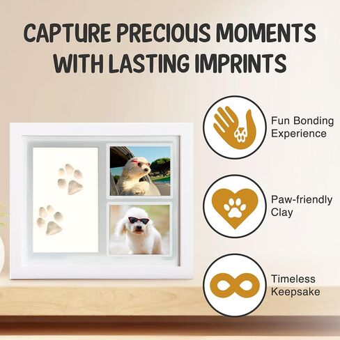 Vila Paw Print Keepsake Photo Frame Kit, Personalized Pet Memory Souvenir, 5" x 7" Clay, 11" x 9" White Frame, 2 Snapshot Slots, White Plastic Frame with Plexiglass, Cardboard Backing, 1 Set per Pack  in Kuwait