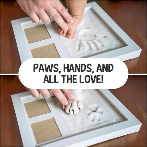 Vila Paw Print Keepsake Photo Frame Kit, Personalized Pet Memory Souvenir, 5" x 7" Clay, 11" x 9" White Frame, 2 Snapshot Slots, White Plastic Frame with Plexiglass, Cardboard Backing, 1 Set per Pack  in Kuwait