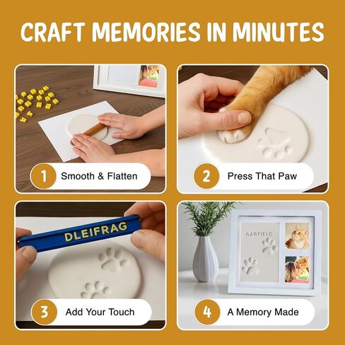 Vila Paw Print Keepsake Photo Frame Kit, Personalized Pet Memory Souvenir, 5" x 7" Clay, 11" x 9" White Frame, 2 Snapshot Slots, White Plastic Frame with Plexiglass, Cardboard Backing, 1 Set per Pack  in Kuwait