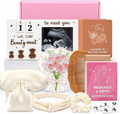 Pregnancy Gifts for Expecting Moms Pregnant Mom to Be Gift First Time Mom Gifts for Pregnant Women Baby Shower Gift | Thoughtful baby shower set featuring a countdown sonogram frame, natural labor pain relief comb and 50 affirmation cards. in Kuwait