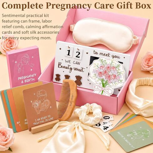 Pregnancy Gifts for Expecting Moms Pregnant Mom to Be Gift First Time Mom Gifts for Pregnant Women Baby Shower Gift | Thoughtful baby shower set featuring a countdown sonogram frame, natural labor pain relief comb and 50 affirmation cards. in Kuwait