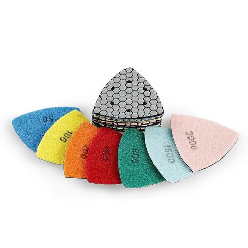 LOZLIN Triangle Diamond Dry Polishing Pads 7PCS 3.5 Inch 90mm Hook and Loop Sanding Discs for Oscillating Tools Granite Marble Stone Concrete Masonry & DIY Projects in Kuwait