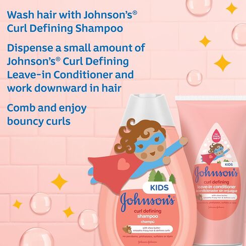 Bundle of Johnson's Kids Curl-Defining, Frizz Control, Tear-Free Kids Shampoo + Shea Butter, Paraben-, Sulfate- & Dye-Free, 13.6 fl. oz + Curl Defining Leave-In Conditioner, 6.8 fl. oz in Kuwait