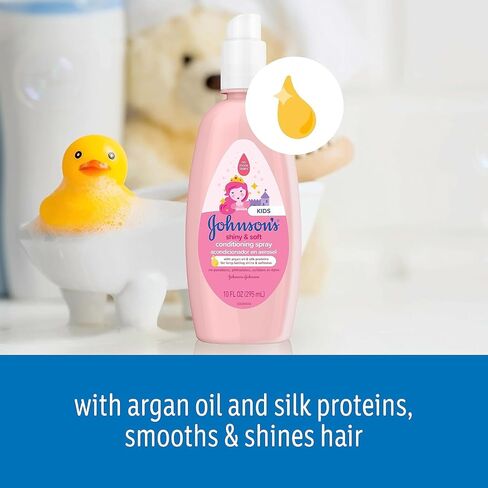 Bundle of Johnson's Kids Shiny & Soft Tear-Free Kids' Shampoo with Argan Oil & Silk Proteins, Hypoallergenic, Sulfate-Free, 13.6 fl. oz + Conditioning Spray for Toddler Haircare, 10 fl. oz in Kuwait