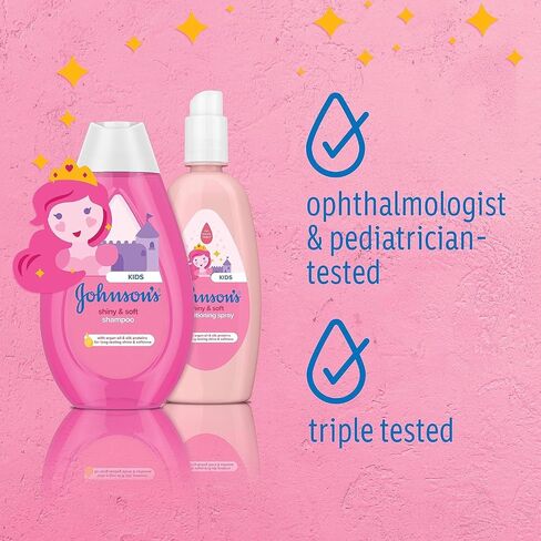 Bundle of Johnson's Kids Shiny & Soft Tear-Free Kids' Shampoo with Argan Oil & Silk Proteins, Hypoallergenic, Sulfate-Free, 13.6 fl. oz + Conditioning Spray for Toddler Haircare, 10 fl. oz in Kuwait