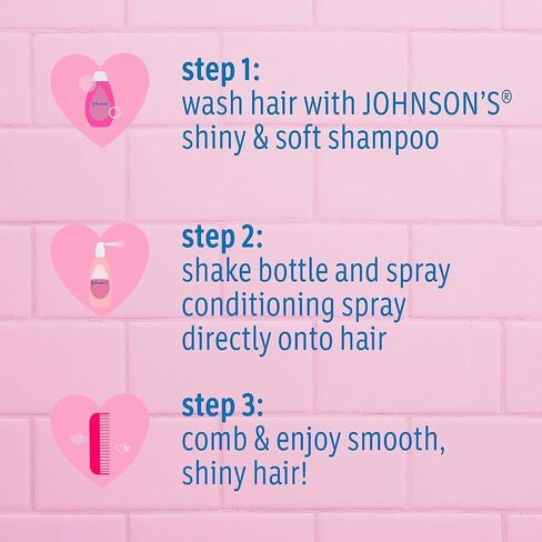 Bundle of Johnson's Kids Shiny & Soft Tear-Free Kids' Shampoo with Argan Oil & Silk Proteins, Hypoallergenic, Sulfate-Free, 13.6 fl. oz + Conditioning Spray for Toddler Haircare, 10 fl. oz in Kuwait