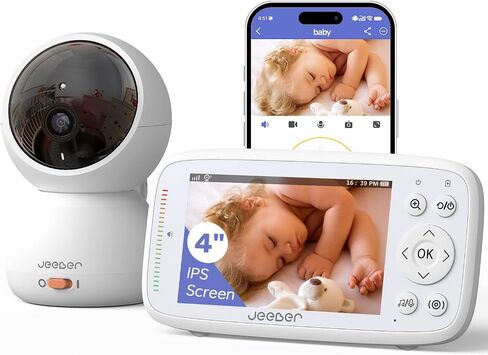 1080P 2.4GHz WiFi Baby Monitor with Camera and Audio, Pan-Tilt-Zoom Video Camera, 4'' IPS Screen, HD Night Vision, Motion & Cry Detection, 360° View, Temperature Sensor, Feeding Reminder in Kuwait