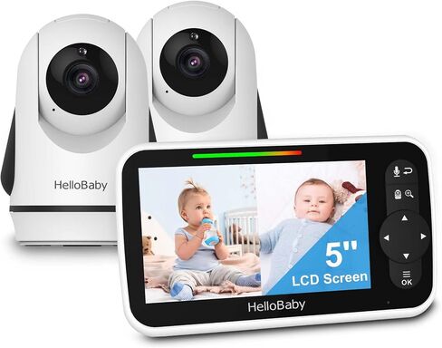 HelloBaby Video Baby Monitor with 2 Cameras and 5 Inch Split Screen Display, Remote Control Cameras with Night Vision and Temprature Monitoring in Kuwait