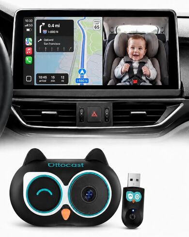 OTTOCAST Baby Car Camera 2026,Wireless CarPlay Adapter (No Android Support) | Display the Baby View on the Original Car Screen,Split Screen for Navigation & Baby Monitor,Wired CarPlay to Wireless in Kuwait
