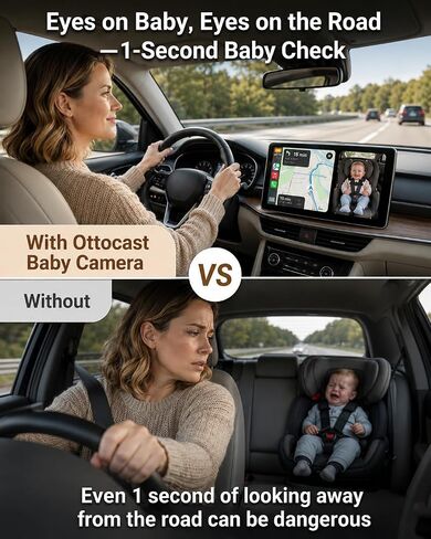 OTTOCAST Baby Car Camera 2026,Wireless CarPlay Adapter (No Android Support) | Display the Baby View on the Original Car Screen,Split Screen for Navigation & Baby Monitor,Wired CarPlay to Wireless in Kuwait