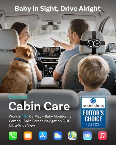 OTTOCAST Baby Car Camera 2026,Wireless CarPlay Adapter (No Android Support) | Display the Baby View on the Original Car Screen,Split Screen for Navigation & Baby Monitor,Wired CarPlay to Wireless in Kuwait
