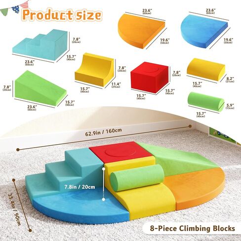 Urban Deco Large 8-Piece Foam Climbing Blocks for Toddlers, Baby Climbing Blocks, Soft Play Climbing Toys with Non-Slip Bottom, Indoor Play Gym and Activity Play Set for Climbing & Crawling in Kuwait