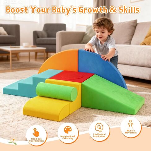 Urban Deco Large 8-Piece Foam Climbing Blocks for Toddlers, Baby Climbing Blocks, Soft Play Climbing Toys with Non-Slip Bottom, Indoor Play Gym and Activity Play Set for Climbing & Crawling in Kuwait