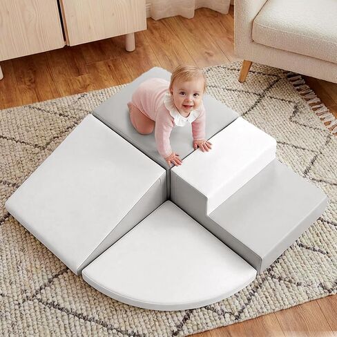 little dove 4-Piece Set Climbing Toys for Toddlers 1-3, Baby Foam Climbing Blocks for Toddlers, Soft Play Toddler Climbing Toys Indoor for Crawling Climbing and Sliding, Foam Play Gym, Gray & White in Kuwait