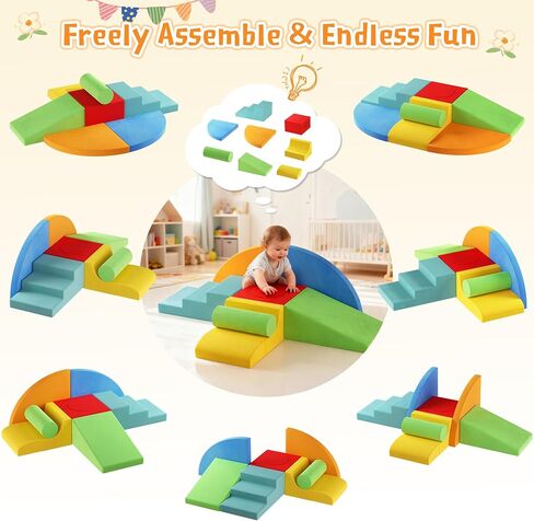 Urban Deco Large 8-Piece Foam Climbing Blocks for Toddlers, Baby Climbing Blocks, Soft Play Climbing Toys with Non-Slip Bottom, Indoor Play Gym and Activity Play Set for Climbing & Crawling in Kuwait