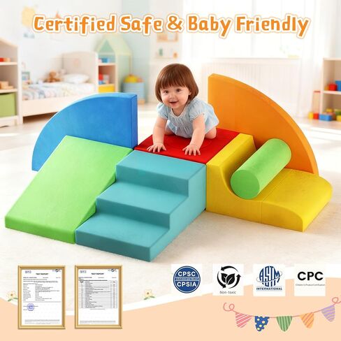 Urban Deco Large 8-Piece Foam Climbing Blocks for Toddlers, Baby Climbing Blocks, Soft Play Climbing Toys with Non-Slip Bottom, Indoor Play Gym and Activity Play Set for Climbing & Crawling in Kuwait