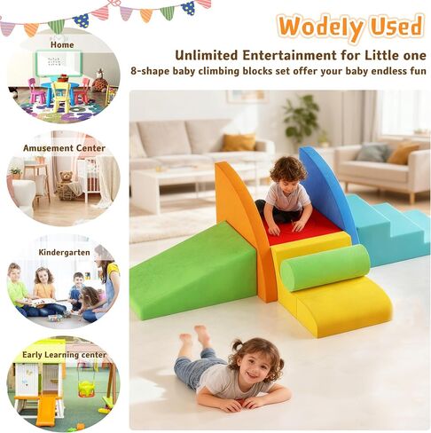 Urban Deco Large 8-Piece Foam Climbing Blocks for Toddlers, Baby Climbing Blocks, Soft Play Climbing Toys with Non-Slip Bottom, Indoor Play Gym and Activity Play Set for Climbing & Crawling in Kuwait