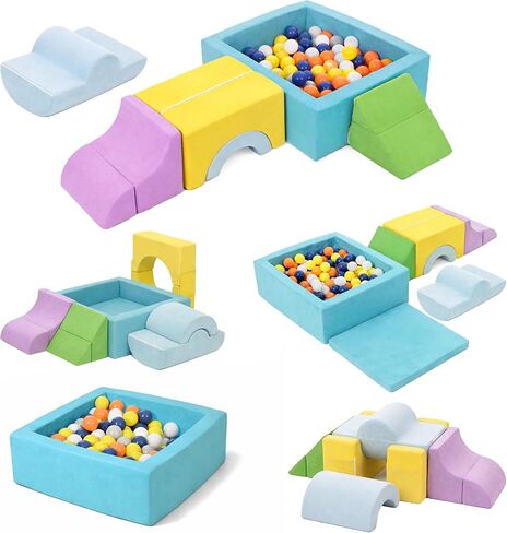 cossy Foam Climbing Blocks for Toddlers, 30 x 28in Square Ball Pit for Babies, 7pcs Toddler Climbing Toys Indoor, Soft Play Set, Baby Climbing Blocks, Ideal for Crawling & Climbing(Balls Not Included) in Kuwait