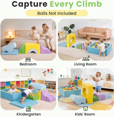 cossy Foam Climbing Blocks for Toddlers, 30 x 28in Square Ball Pit for Babies, 7pcs Toddler Climbing Toys Indoor, Soft Play Set, Baby Climbing Blocks, Ideal for Crawling & Climbing(Balls Not Included) in Kuwait