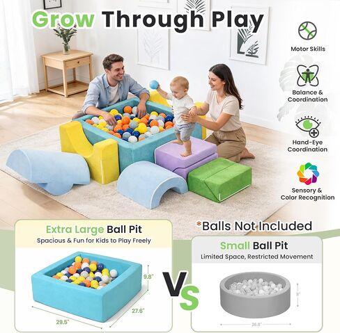 cossy Foam Climbing Blocks for Toddlers, 30 x 28in Square Ball Pit for Babies, 7pcs Toddler Climbing Toys Indoor, Soft Play Set, Baby Climbing Blocks, Ideal for Crawling & Climbing(Balls Not Included) in Kuwait