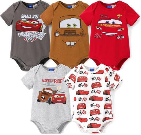 Disney Marvel Cars Toy Story Short-Sleeve Baby Boys Bodysuits, Pack of 5 in Kuwait