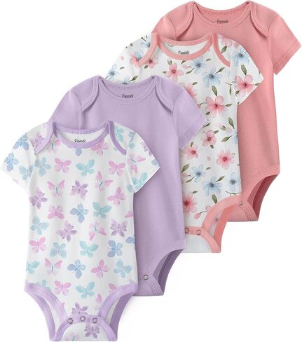 Baby Bodysuits Newborn 100% Cotton, Soft Short Sleeve Toddler Infant Cute Body Suits for Baby Boys Girls 4 Pack in Kuwait