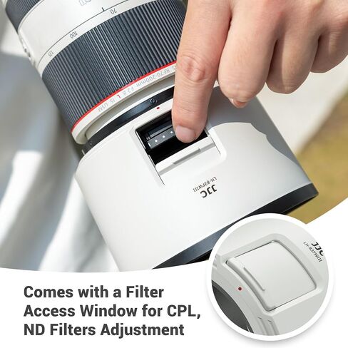 JJC ET-83FW III Lens Hood for Canon RF 70-200mm f/2.8L & RF 100-500m Lens | Replaces Canon ET-83FW Hood, Reversible, Compatible with 77mm Filter/Cap, with Side Window for ND CPL Filter Rotating in Kuwait