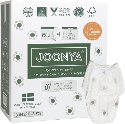 Joonya Pull-Up Pants Baby Diapers, Size 5 XL (24-37 lb) - 1 Bag of 23 - Non Toxic, Eco-Friendly, High Absorbency, Overnight Use, Ultra Slim & Soft - Made in Denmark in Kuwait