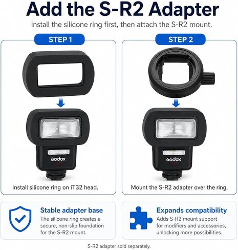 Silicone Adapter Ring for Godox iT32 Camera Flash, Flash Head Adapter for Godox S-R2 Mount, Compatible with AK-R11 and AK-R1 Kit Accessories in Kuwait