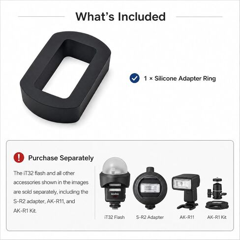 Silicone Adapter Ring for Godox iT32 Camera Flash, Flash Head Adapter for Godox S-R2 Mount, Compatible with AK-R11 and AK-R1 Kit Accessories in Kuwait