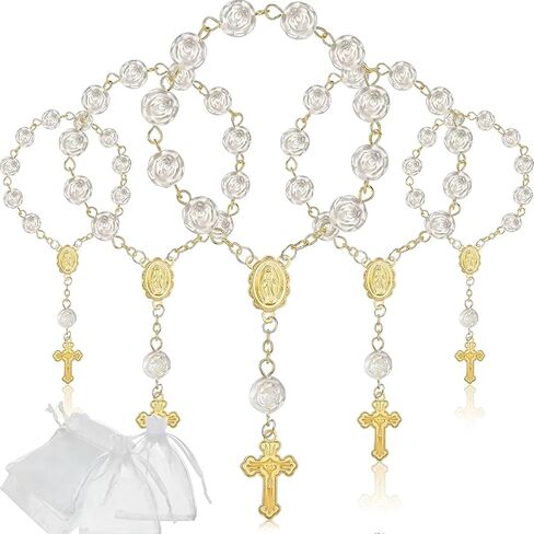 Jadive Mini Rosaries Baptism Favors Rosary Beads Finger Baptism Rosaries Bulk with Organza Bags Centerpieces for Weddings Party Favors First Communion Christening in Kuwait