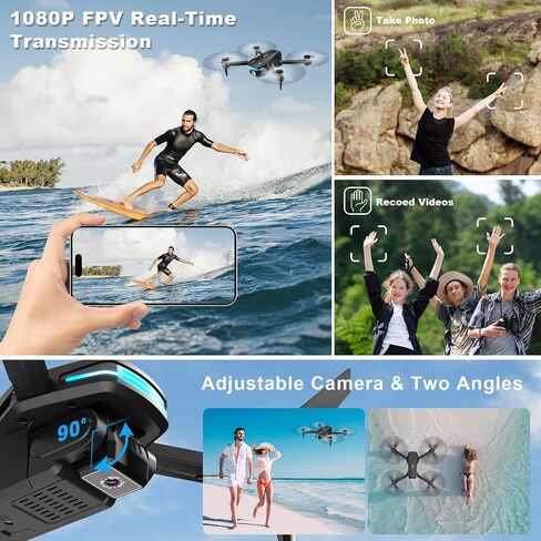 1080P Drones with Camera for Adults, FPV App Control Quadcopter with Carrying Case, Foldable Drone with 2 Batteries, Optical Flow Hover, One Key Start, 3 Speed Modes and 360° Flip in Kuwait